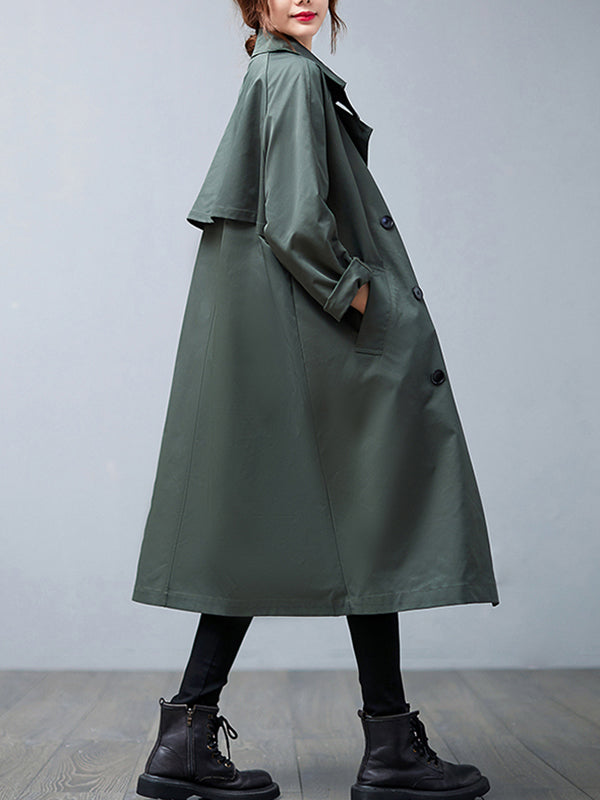 Loose Buttoned Notched Collar Trench Coat