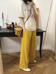 Velvet Wide-leg Loose Solid Empire Pants