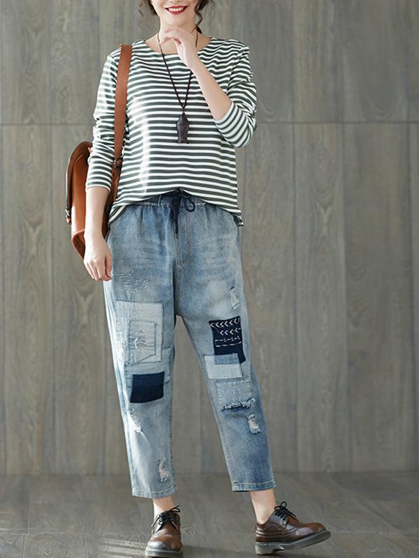 Casual Retro Split-Joint Hole Jean Pants