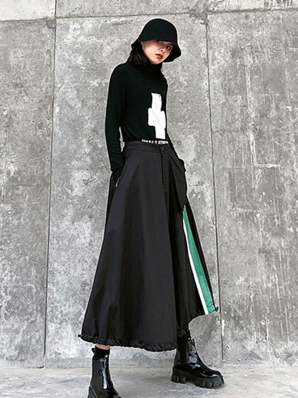Loose High-Waisted Splicing Color A-Line Skirt