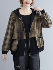 Hooded Plaid Zipper Coat