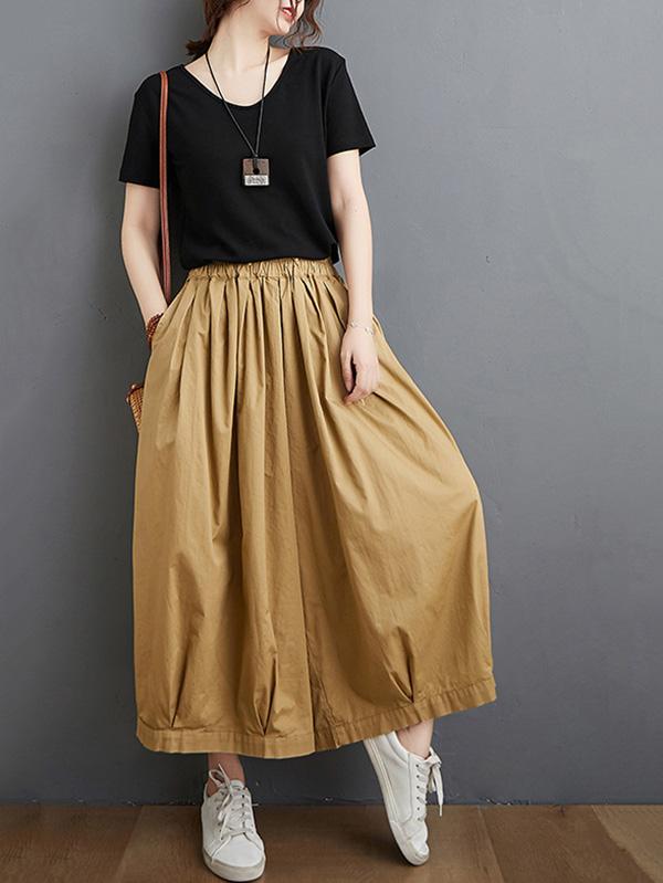 Vintage Solid Pleats Column Culotte