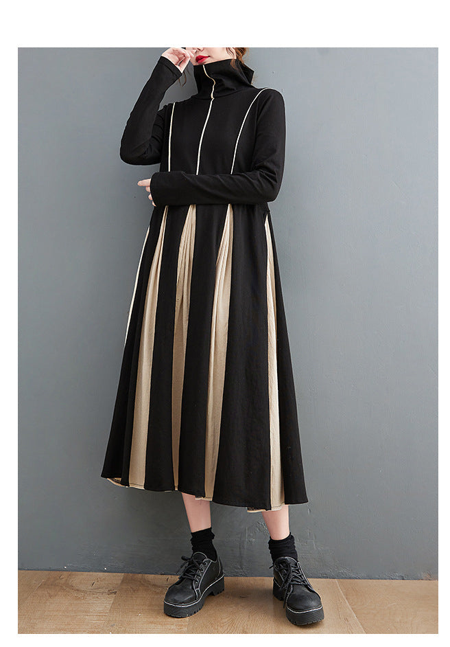 Knitted Striped Patchwork Midi Dress