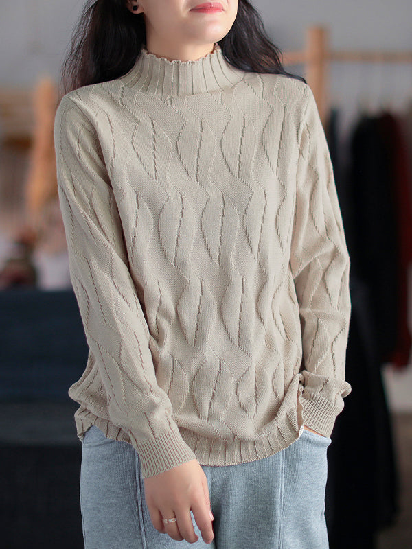 Women Retro High Neck Pullover Sweater