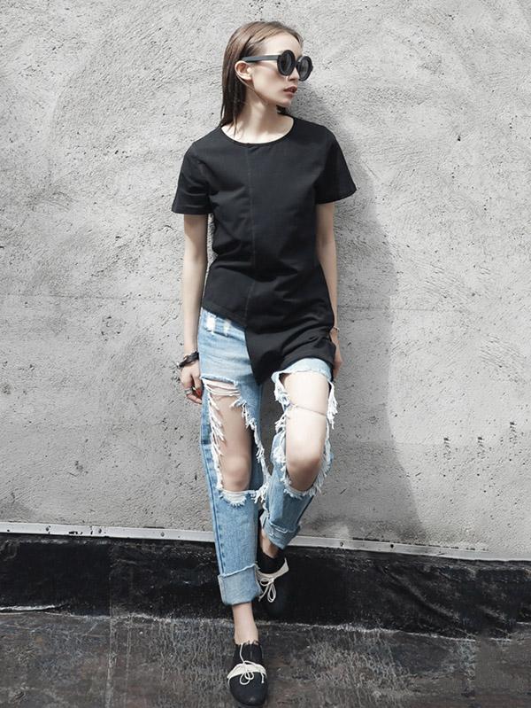 Fashion Minimalist Solid Irregular T-Shirt