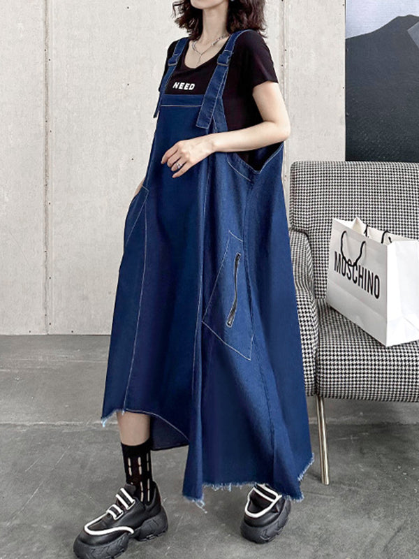 Roomy Sleeveless Asymmetric Split-Joint Midi Dresses