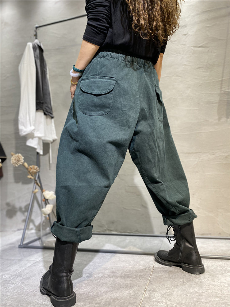 Elastic Waist Patch Pocket Harem Pants