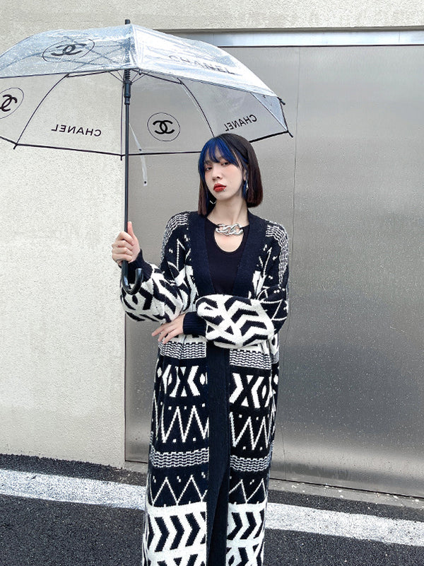 Urban Printed Long Knitted Outwear