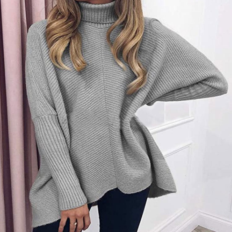 Casual Solid Color High Collar Pullover Sweater