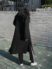 Black Button Split-side Long Overcoat