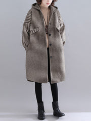 Loose Plaid Hooded Quilted Coat