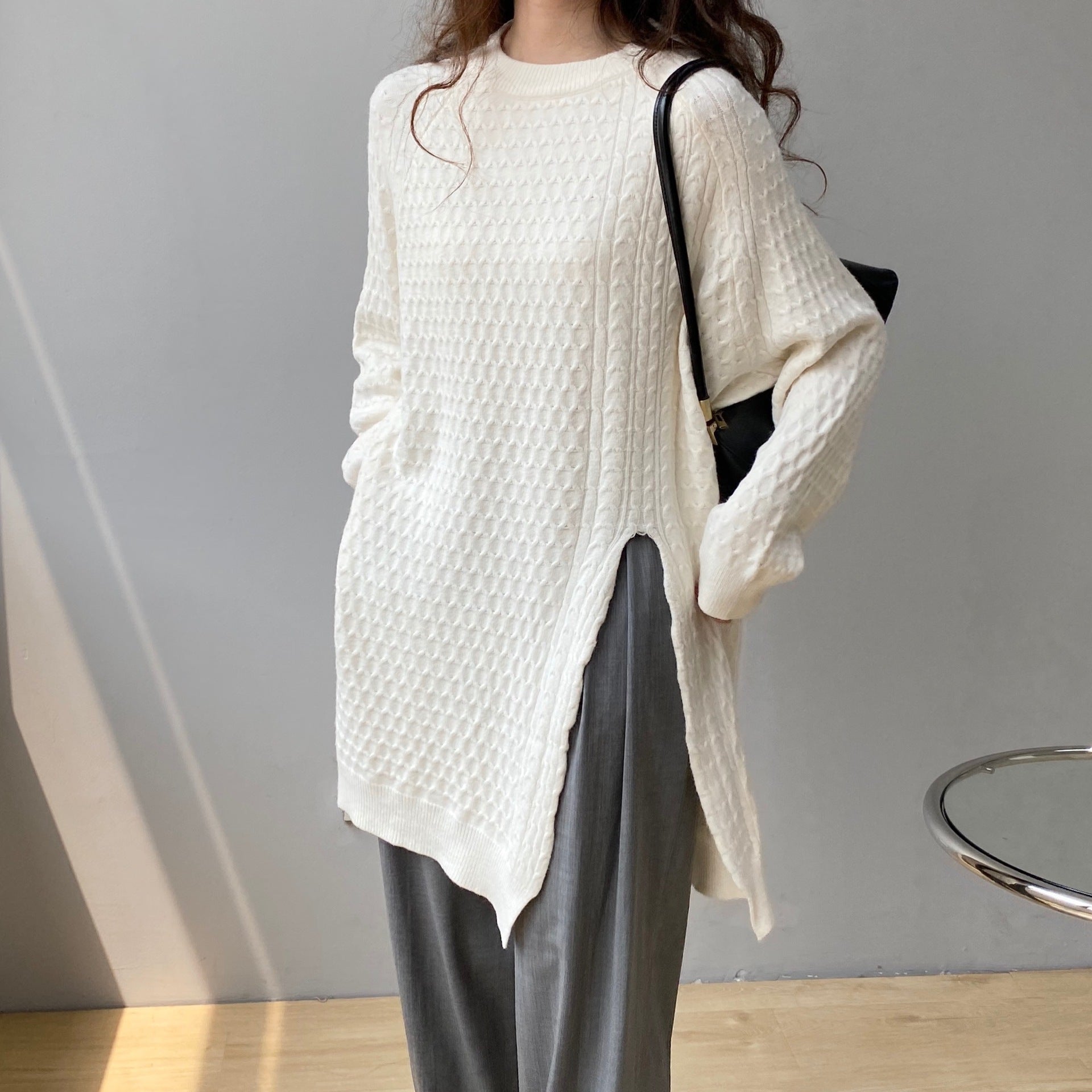 Irregular Split Solid Color Sweater