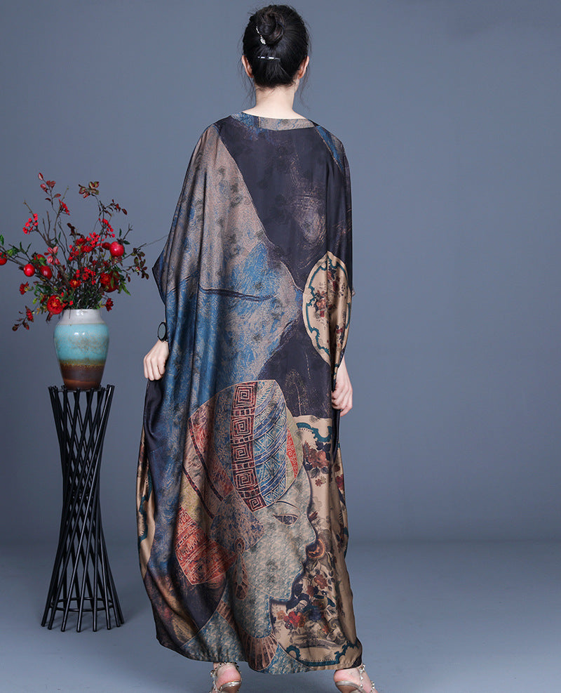 Retro Print Stitching Irregular Dress