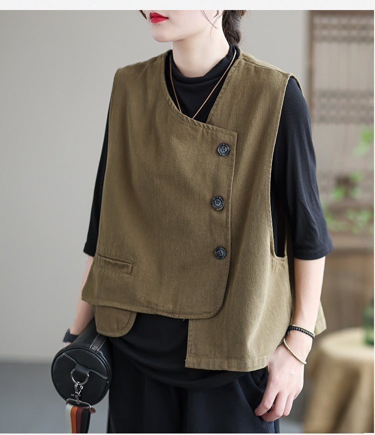 Retro Sleeveless Loose Solid Color Vest