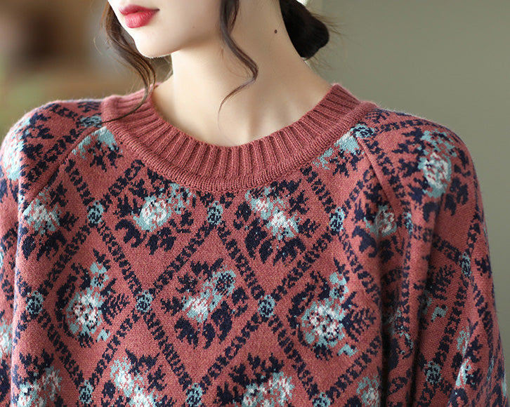 Retro Loose Jacquard Knitted Sweater