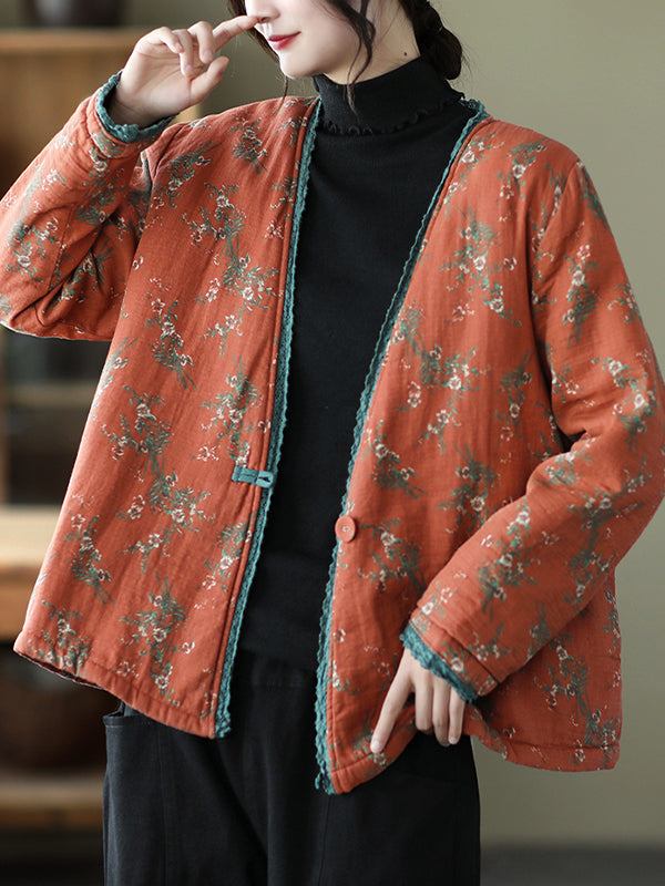 Lace-Trimmed Panelled Floral Loose Coat