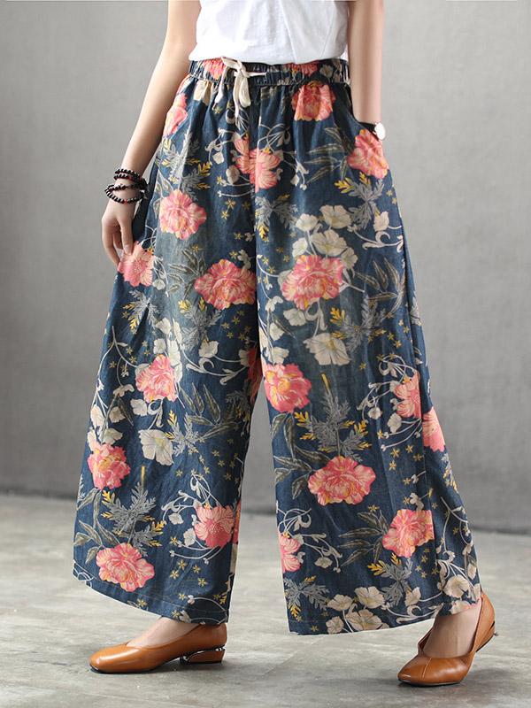 Elastic Waist Design Oversize Printed Harem Jean Pants