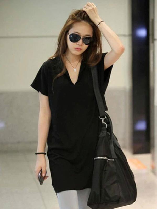 Fashion Solid Batwing Sleeve T-Shirts Tops