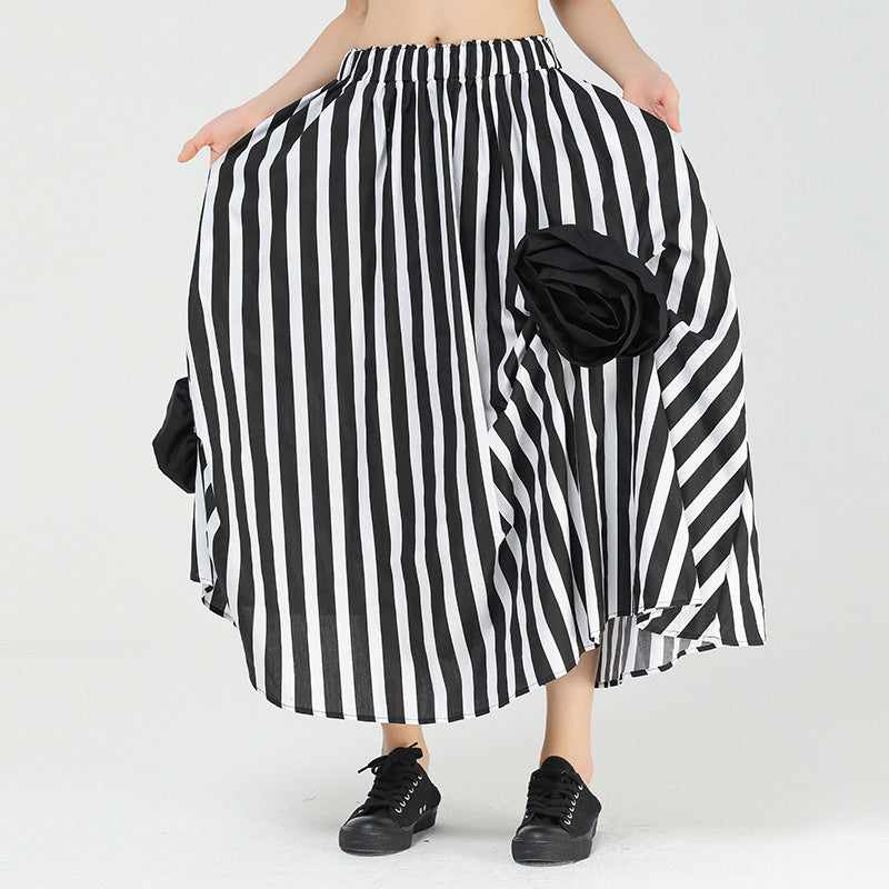 Women Bud Vertical Stripe Irregular Skirt