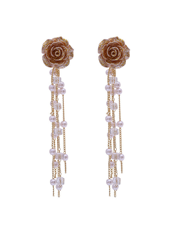 Fashion Floral Tasseled Long Earrings