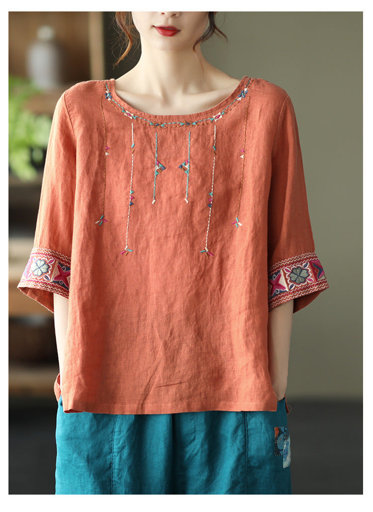 Retro Loose Embroidered T-Shirt