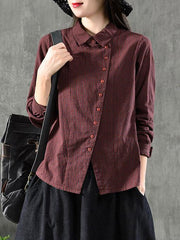 Vintage Houndstooth Ramie Cotton Lapel Blouse