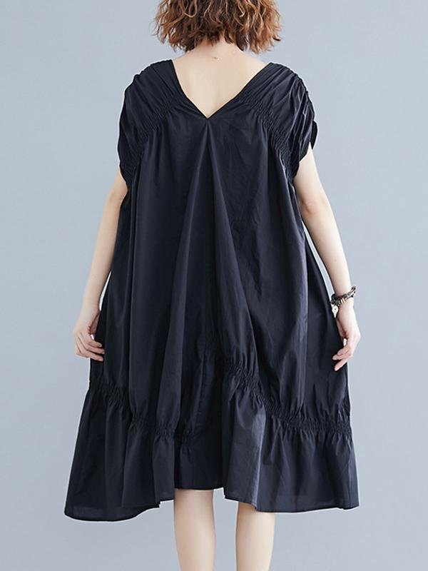 Loose Drawstring Ruffled Cropped Midi Dress