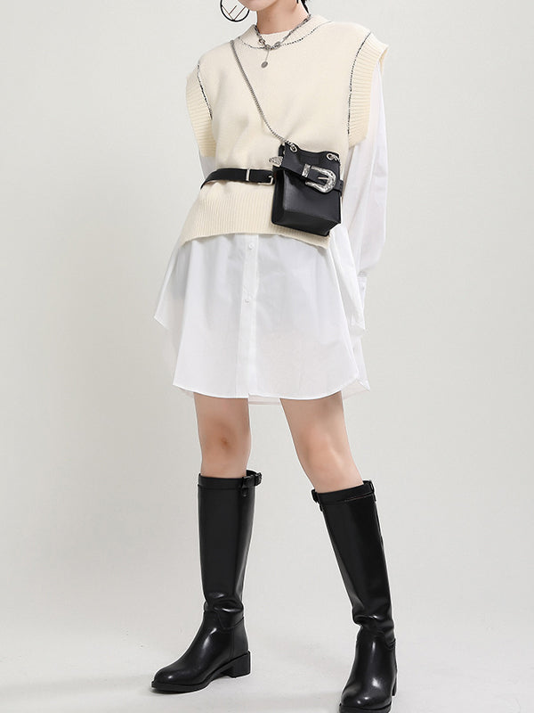 Women Casual Stitching Shirt Dress