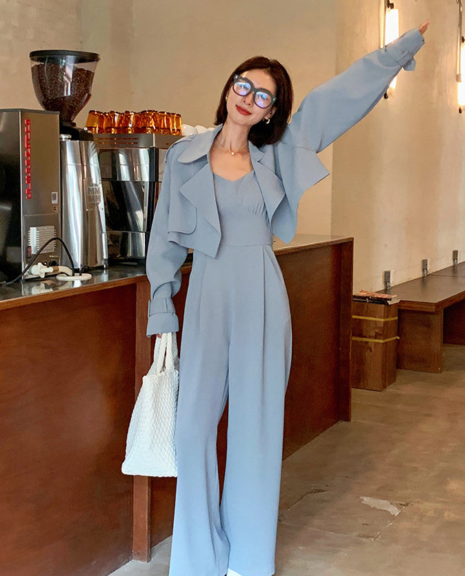 Casual Solid Color Wide-Leg Sling Jumpsuit