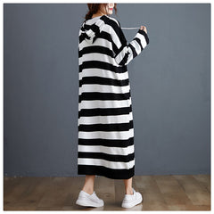 Women Striped Knitted Hooded Dress