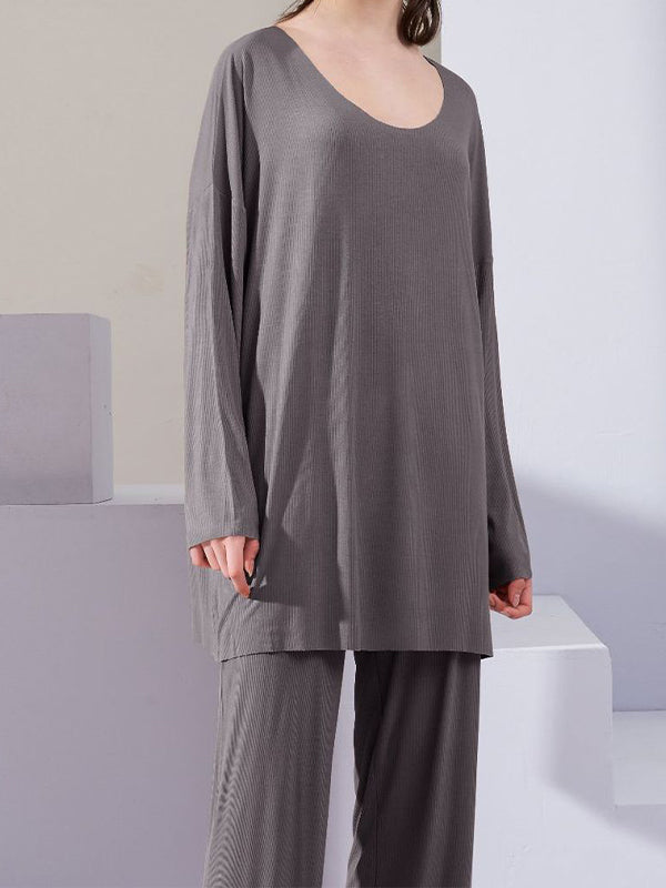 Two Pieces Solid T-Shirt And Straight Leg Pants