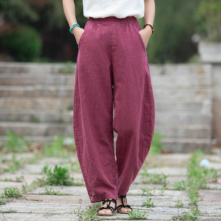 Retro Wide-Leg Pants With Elastic Waist