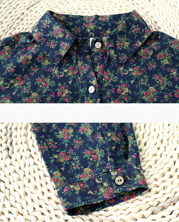 Retro Floral Loose Long Sleeves Shirts