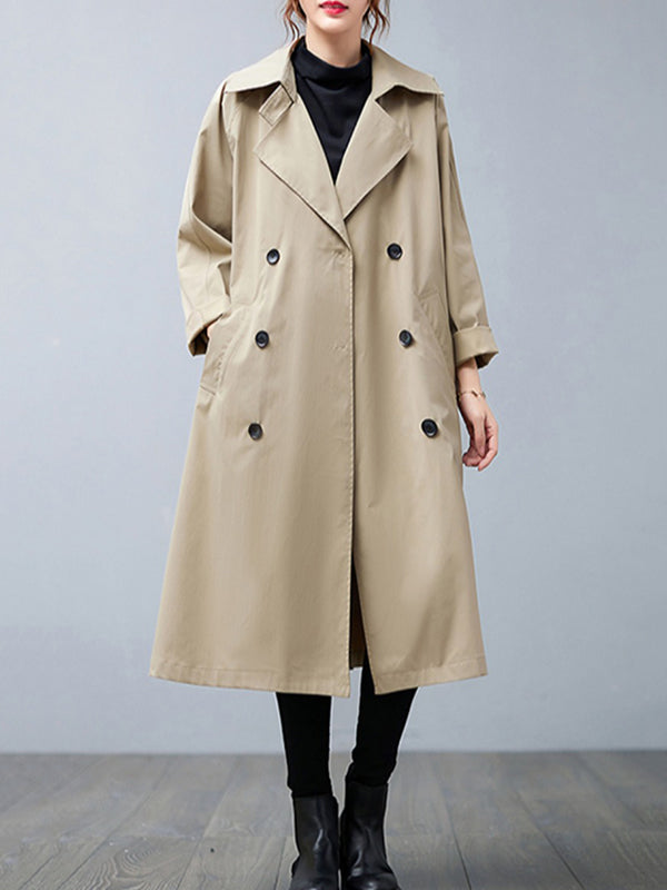 Loose Buttoned Notched Collar Trench Coat