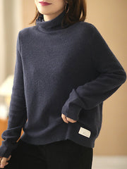 Casual Solid Color Woolen High-Neck Sweater