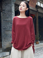 Simple Retro Loose Ramie Cotton Tops