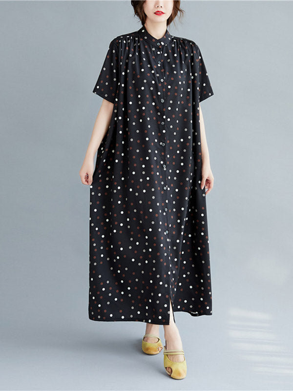 Original Polka-Dot Stand Collar Shirts Dress