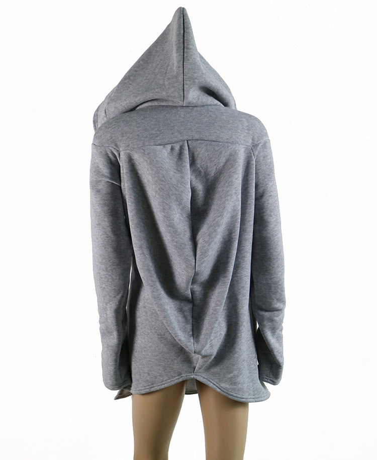 Irregular Hooded Zipper Plus Fleece Sweatshirt