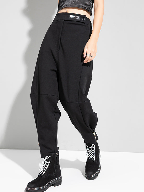 Casual Solid Zipper Harem Capri-Pants