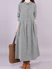 Loose Plus Size Long Plaid Long Sleeve Dress