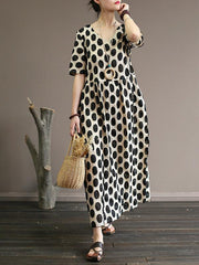 Loose Polka Dot Printed V-neck Long Dress