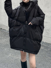 Batwing Sleeves Loose Pockets Split-Joint Hooded Padded Coat