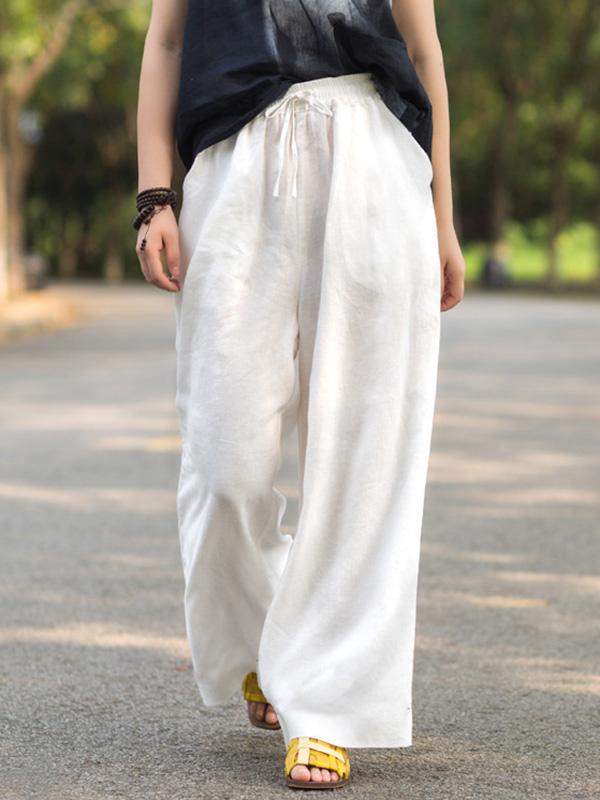 Vintage Linen Drape Wide Leg Pants