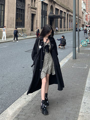 Urban Solid Color Loose Long Sleeve Midi Coat