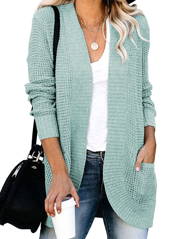 Casual Solid Color Knitted Cardigan Top