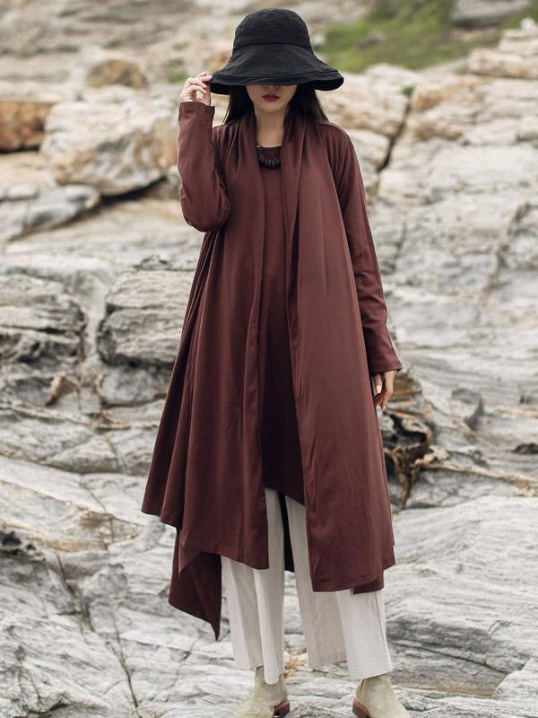 Solid Color Casual Long Outwear