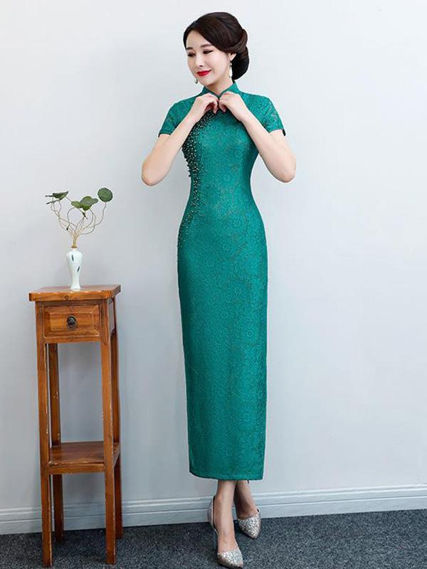 Pure Color Split-side Long Cheongsam