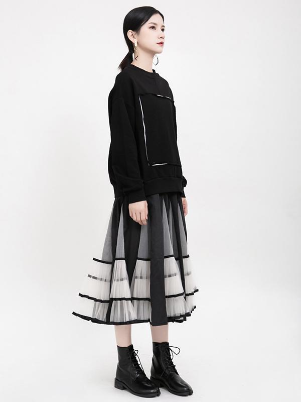 High-Rise Mesh Lace Pleated Skirt