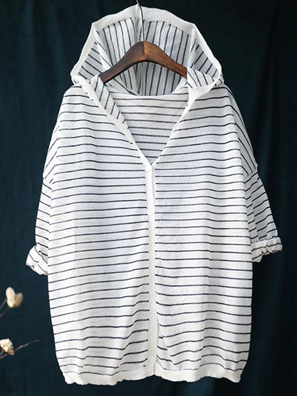 Casual Striped Hooded Light Outwear