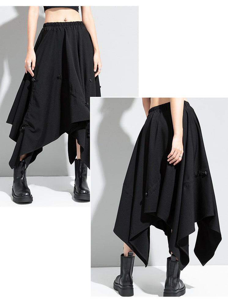 Irregular Solid Color Drawstring Skirt